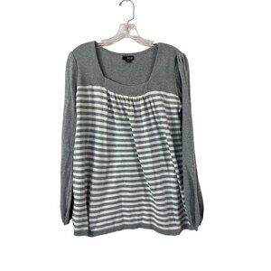 A.N.A Women's Light Grey & White Stripped Sweater Top